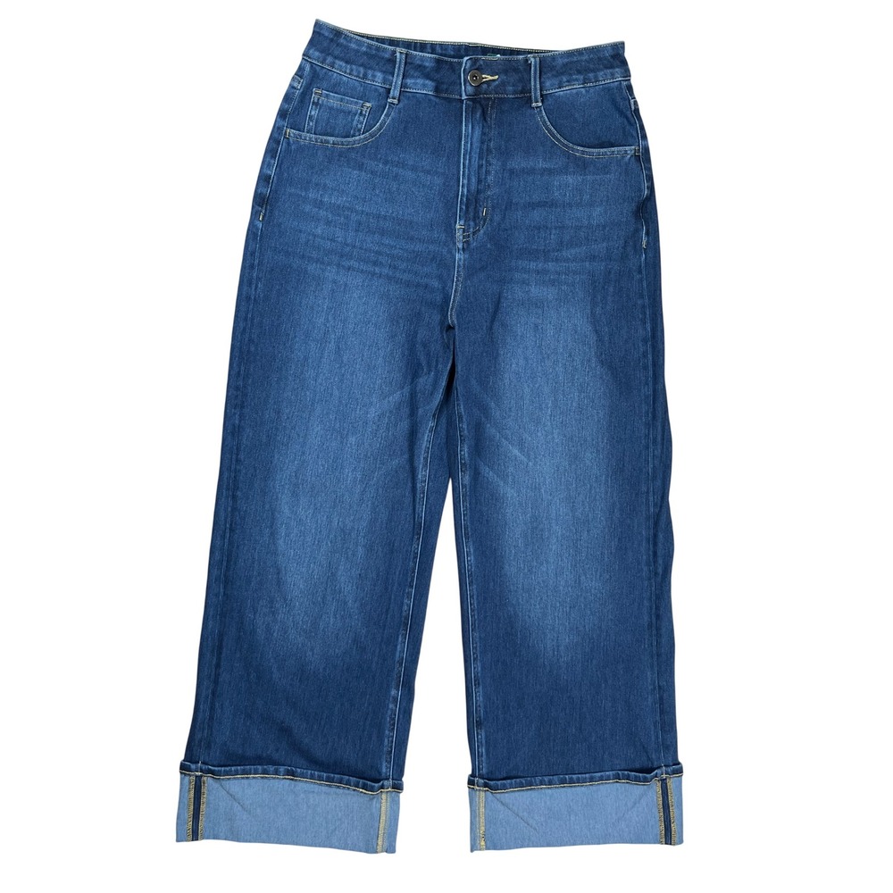 Halara Wide Leg Jeans Women Medium Blue High Rise Cuffed Stretch Casual Denim